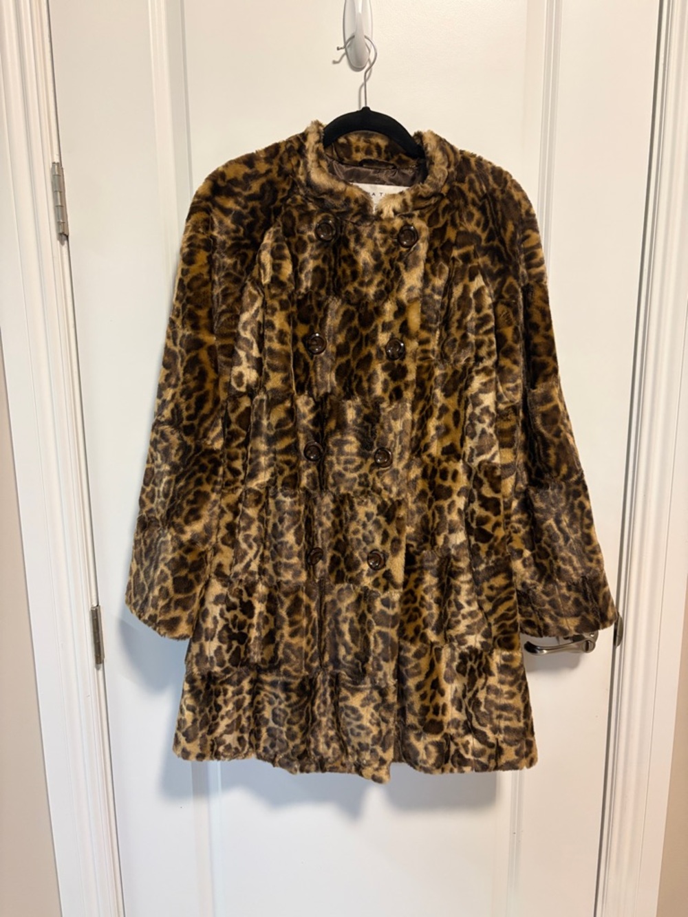 Trina Turk Leopard-Print Faux Fur Teddy Coat in Brown and Tan